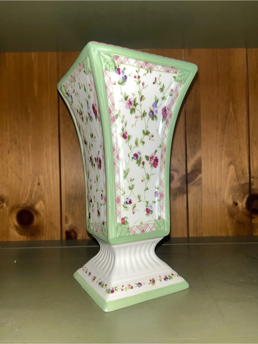 Floral Ceramic Pedestal Vase in Mint Green, Laura Ashley